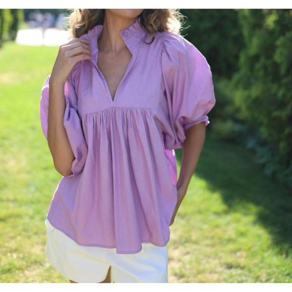 Never a Wallflower high neck cotton top‎ size L lila Lavendar